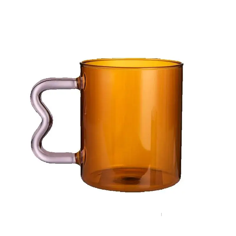 1pcs Colored Glass Cups Original Design Colorful Waved Ear Glass Mug Handmade Simple Wave Handle Coffee Tea Cup For Hot Water