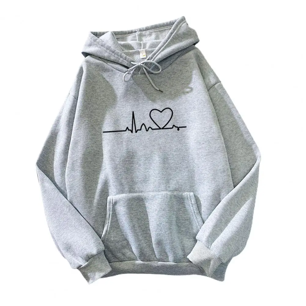 New Women's Casual Hoodie For Spring And Autumn Featuring A Heartbeat Pattern And Letter Printed Long Sleeved Women's Pullover