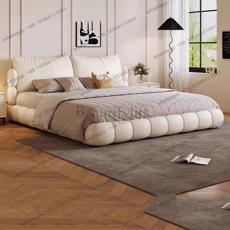 FG Floor Leather Bed Space Saving Design Storage Sleeping Bedroom Bed Headboards Double Beauty Simple Muebles Modern Furniture