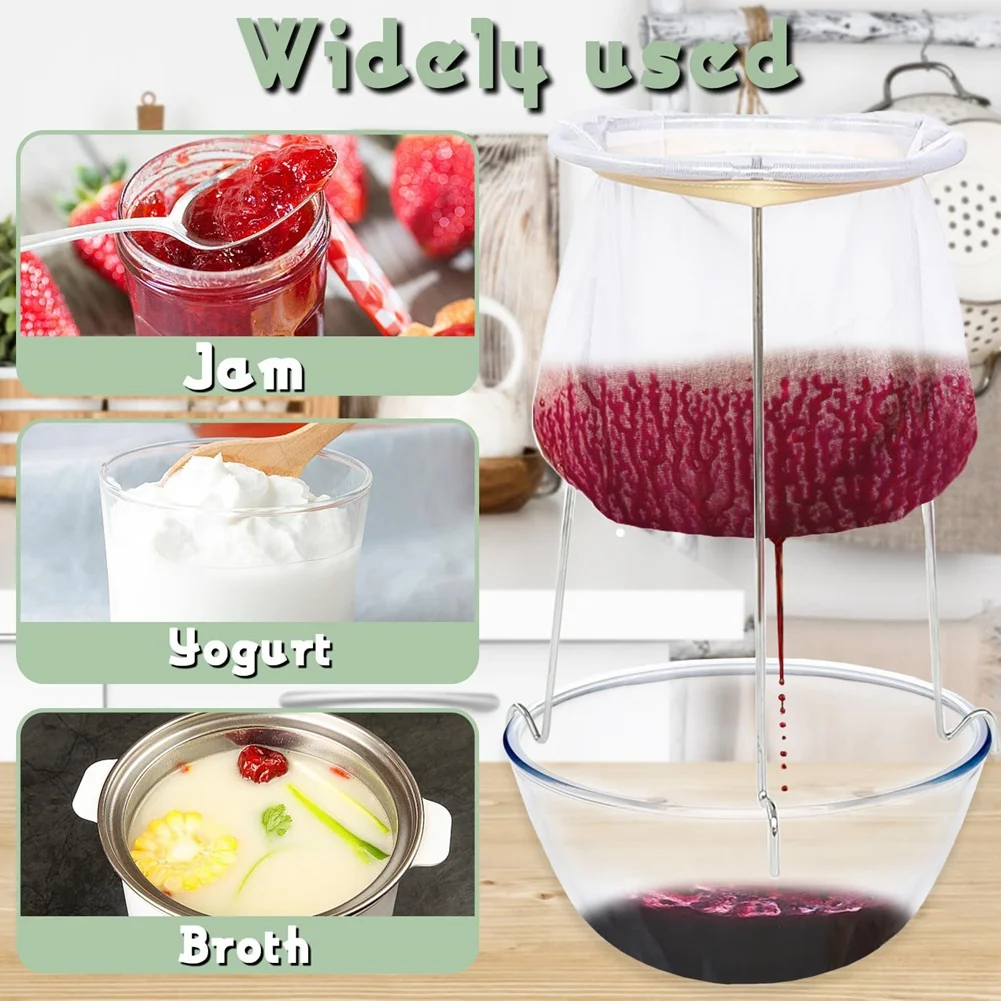 

T02C!2 Pack Strainer Stand,Strainer Stand With 4 Reusable Staining Bags,Reusable Food Filter Bag Jelly Bags For Juice
