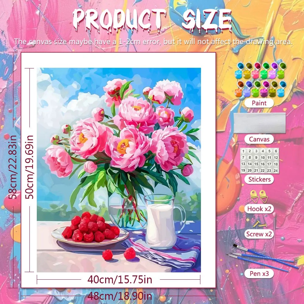 Diy Flower Paint By Numbers For Adults Kits Paint Peony And Raspberry By The Window On Canvas Numbers Painting For Home Decors