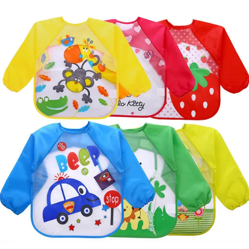 Baby Burp Cloths Waterproof EVA Full Sleeve Bibs Cloth Children Apron Feeding Smock Eating Breastplate Kid Baby Bavoir Clothing