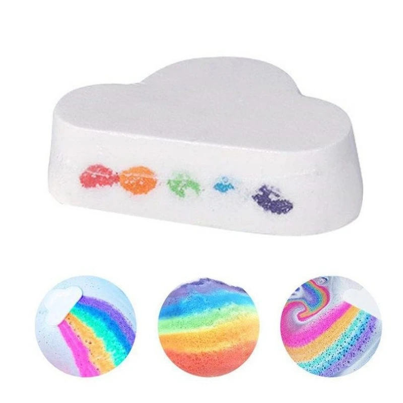 2 pcs Rainbow Cloud Bath Bomb Colorful Sea Salt Natural Handmade for Exfoliating Moisturize Dry Skin for Women Mom Kids