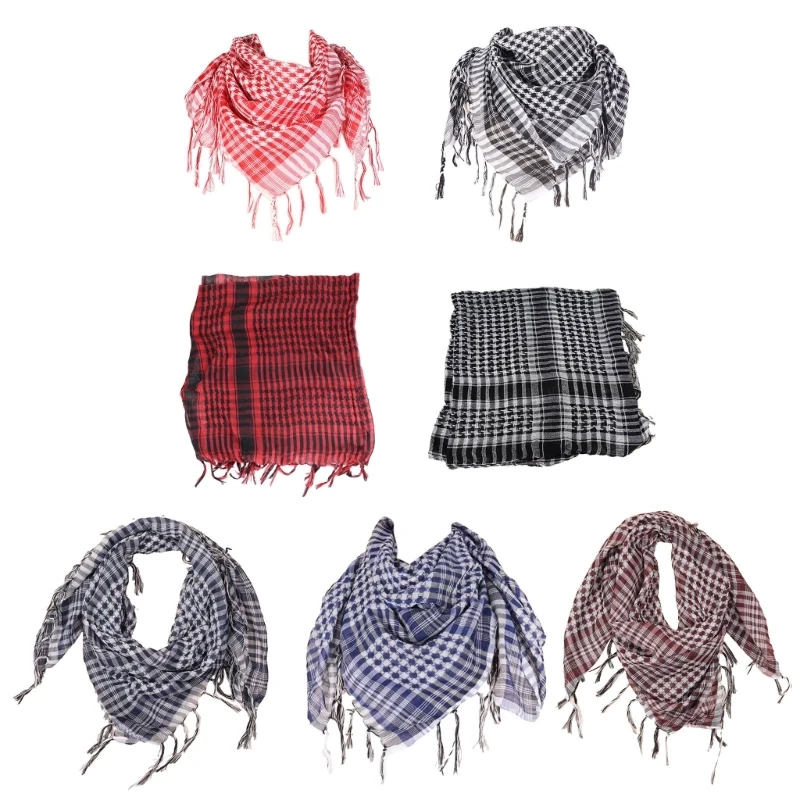 Checked Headwrap Shemagh Scarf for Muslims Arab Keffiyeh Headscarf for Arabian Dubai Military Tactics Neck Wrap Scarf