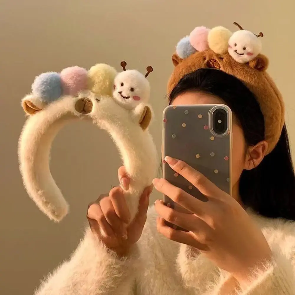 

New Plush Capybara Headbands Cartoon Kawaii Hair Hoop Headpiece Washing Face