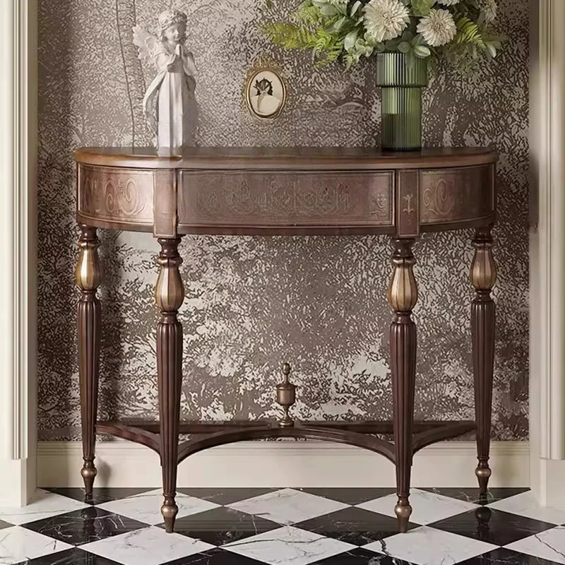 

American retro semi-round entrance entrance table/several cabinets corridor entrance table/modern simple solid wood foyer table