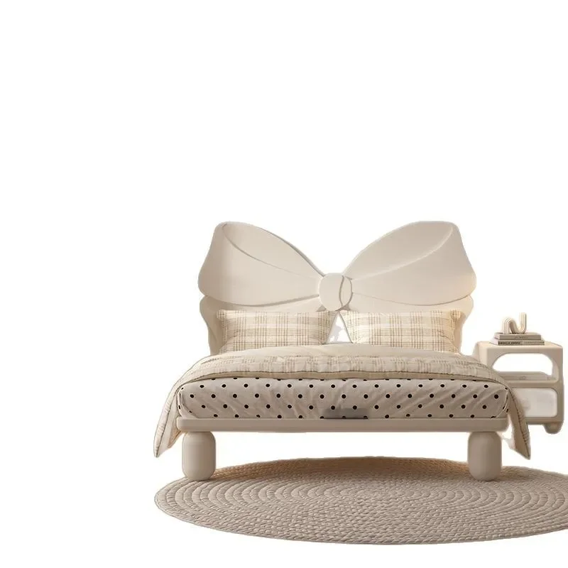 

Children's bed cream wind solid wood single princess bed cute bow