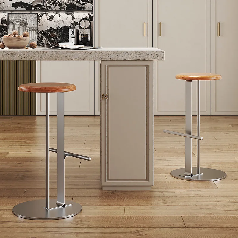 Japanese-style Simple Bar Chair Household Solid Wood Designer Stainless Steel Wrought Iron High Stool