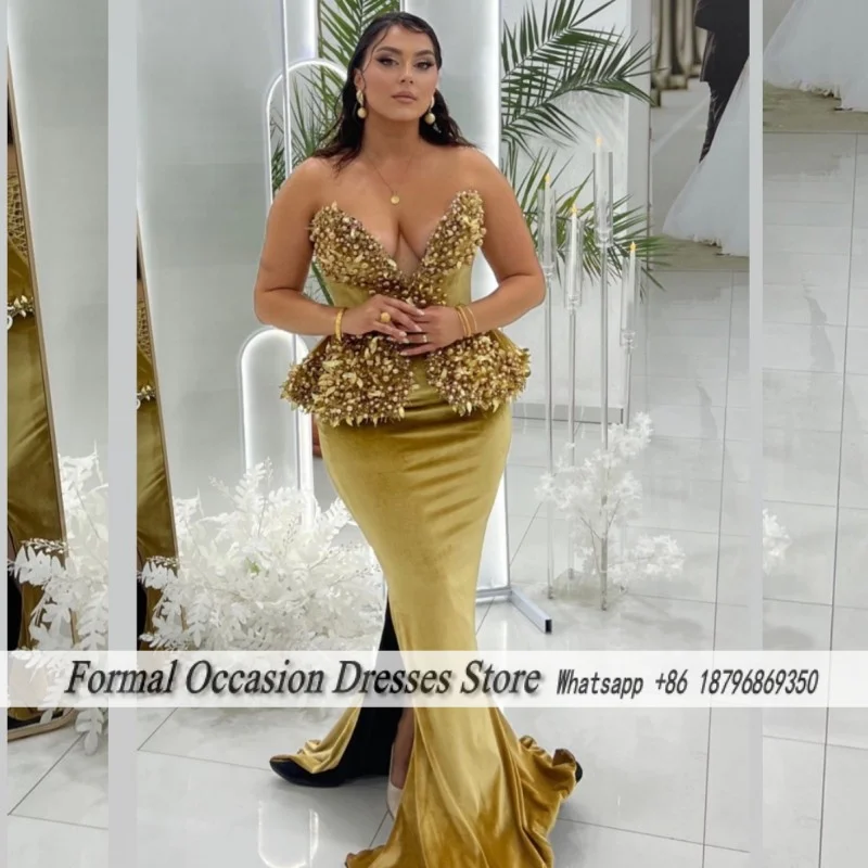 

Exquisite V-Neck Mermaid Evening Dresses For Nigerian Girls Exquisite Peal Beaded Wedding Party Dress Long Prom Gowns Customized
