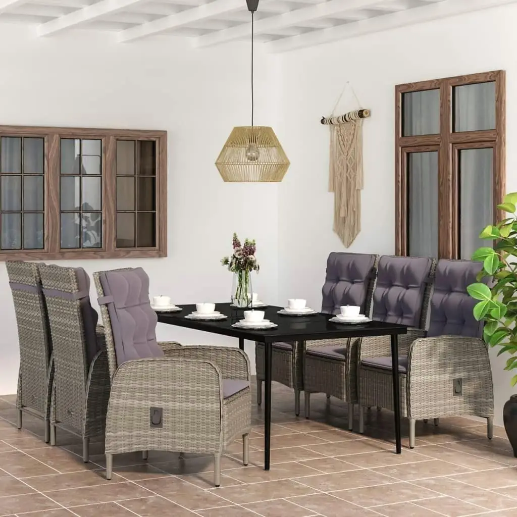 7-Piece Outdoor Dining Set with Cushions - Modern Gray & Black Patio Furniture