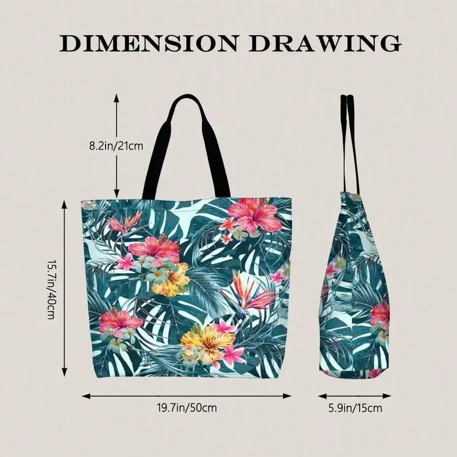 

Tropical Floral Print Tote Bag For Women Men Casual Summer Beach Travel Shopping Shoulder Bag