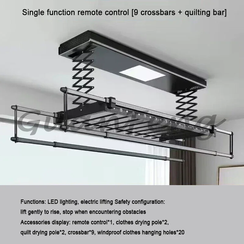 Electric telescopic dryer, intelligent remote control lifting four-pole household balcony hanger