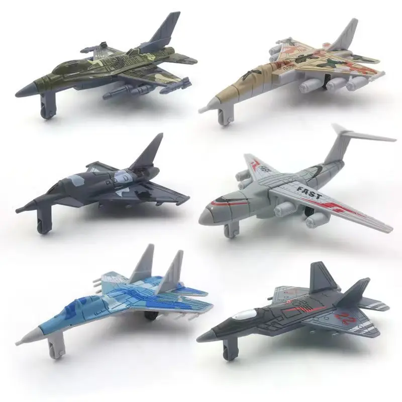 2Pcs Alloy Inertia Car Toy Model Simulation Fighter Military Toy Model Desktop Ornaments Gliding Airplane Toys Boy Gifts