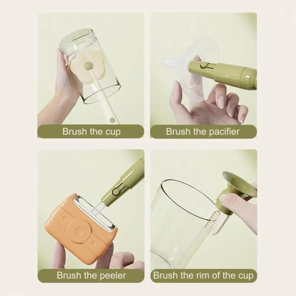 

Suction Cup Base Three-in-One Cleaning Brush Flower Sponge Head Long Handle Mug Cleaning Scrubber Removable