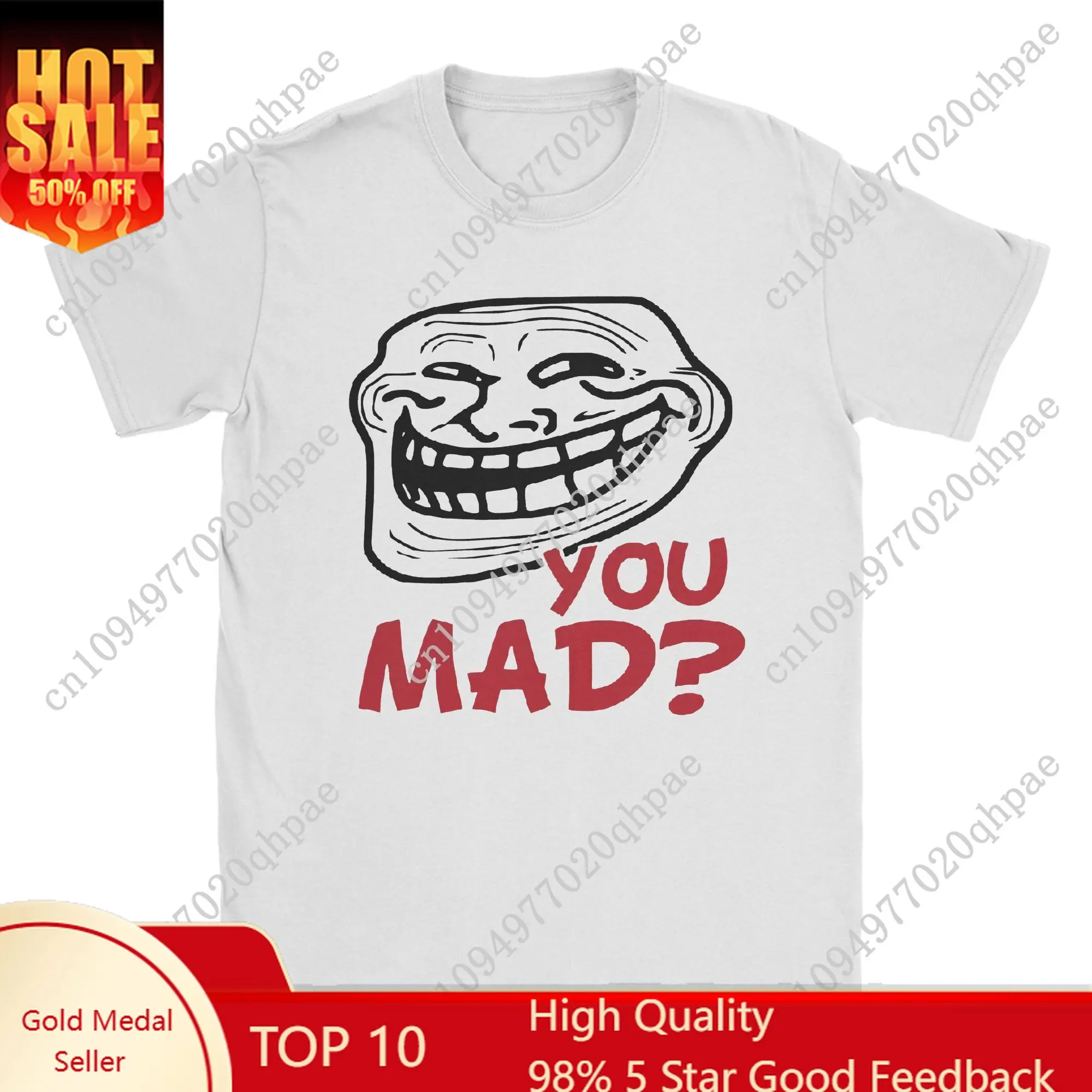 

Men's T-Shirt You Mad Troll Face Memes Novelty Cotton Tee Shirt Short Sleeve Funny Humor T Shirt Crew Neck Tops Birthday Gift