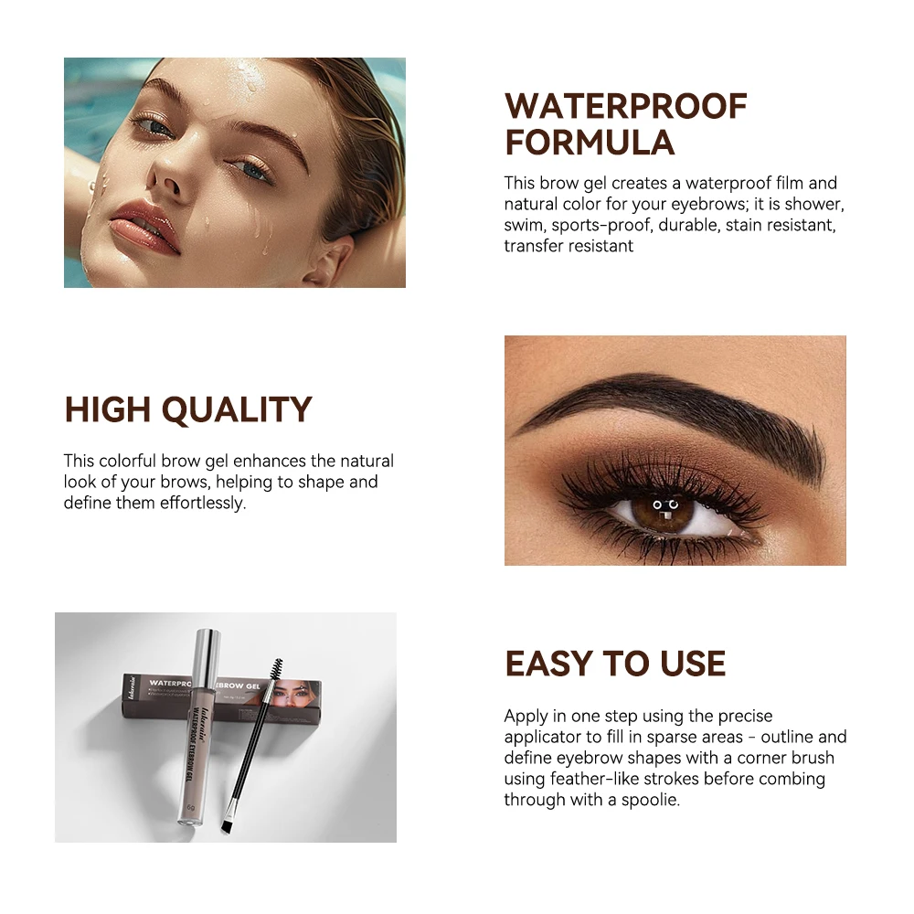 Lakerain Gel per sopracciglia impermeabile a prova di sbavature Asciugatura rapida Tenuta a lunga durata Trucco Gel setoso ad alta pigmentazione Texture Gel per sopracciglia