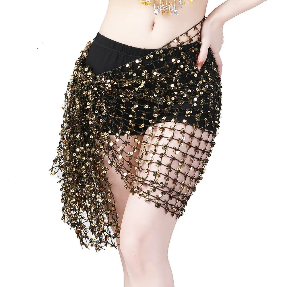 Belly Dance Hip Scarf Sequin Woven Wrap Skirt Chain Belt Rave Oriental Dancer Performance Costume Accessory Carnival Indian ATS