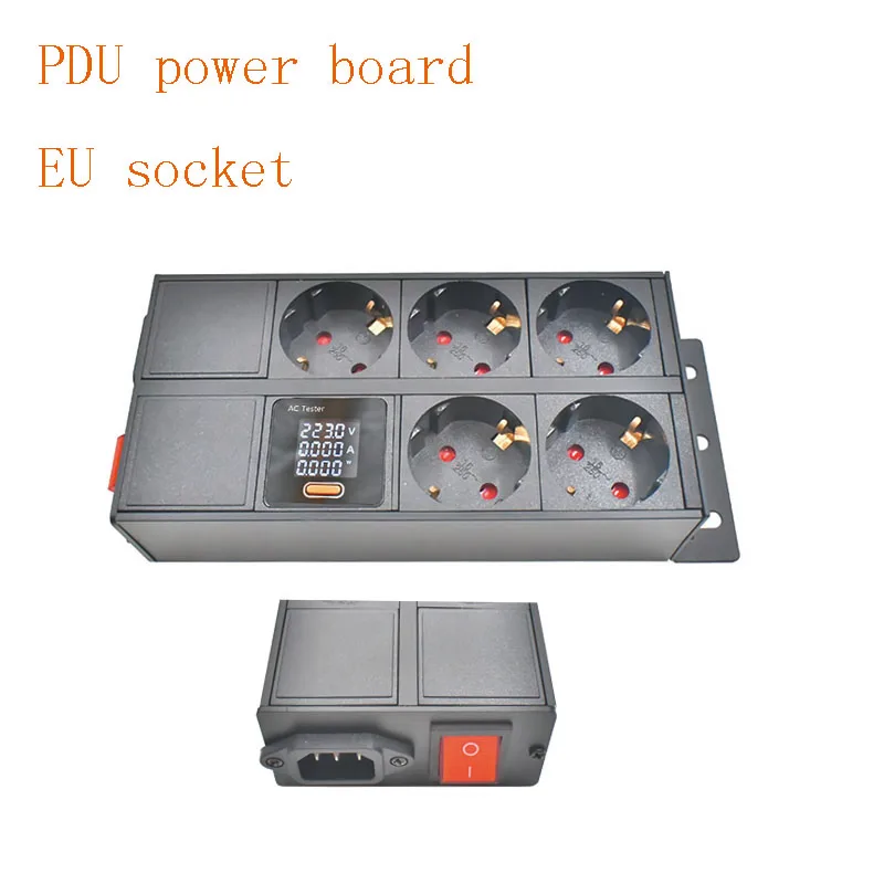 

Aluminum alloy shell PDU high-power power board EU dual row socket C14 port 1-21AC with double break switch ammeter
