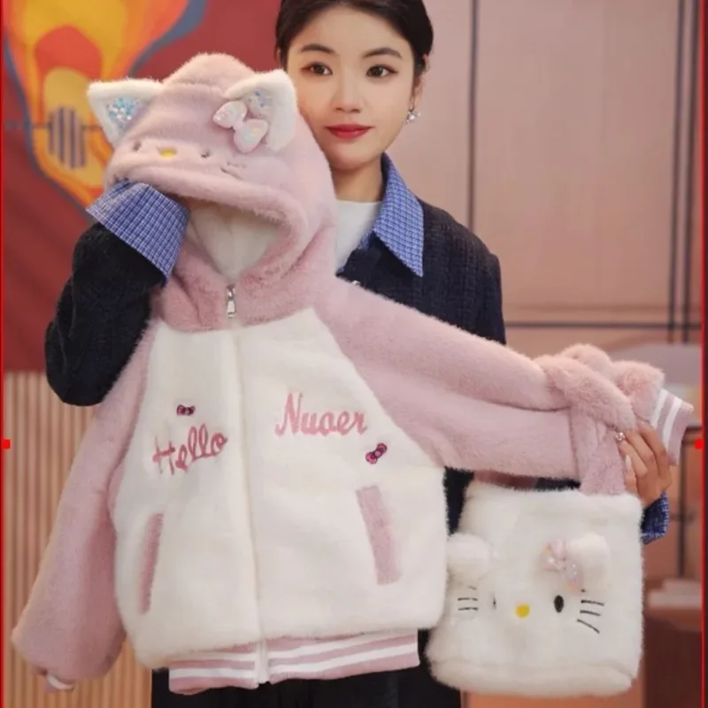 

Hello Kitty Anime Kawaii MINISO Ins Fashion Cotton Padded Jacket Cute Winter Long Sleeve Coat Cartoon Children Clothing Toys