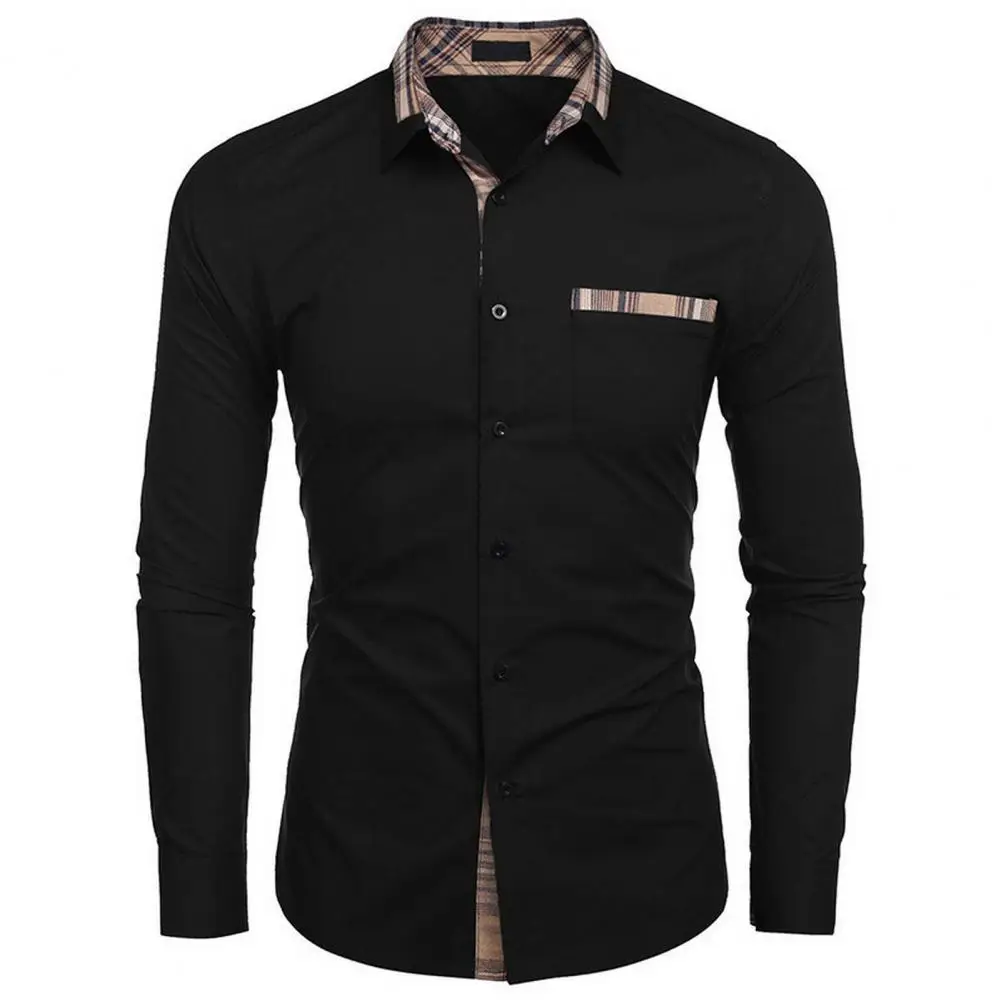 

Рубашка мужская с лацканами и длинными рукавами, Стильная сорочка Slim Fit, с блокировкой цветов, с длинным рукавом, для офиса, весна/осень