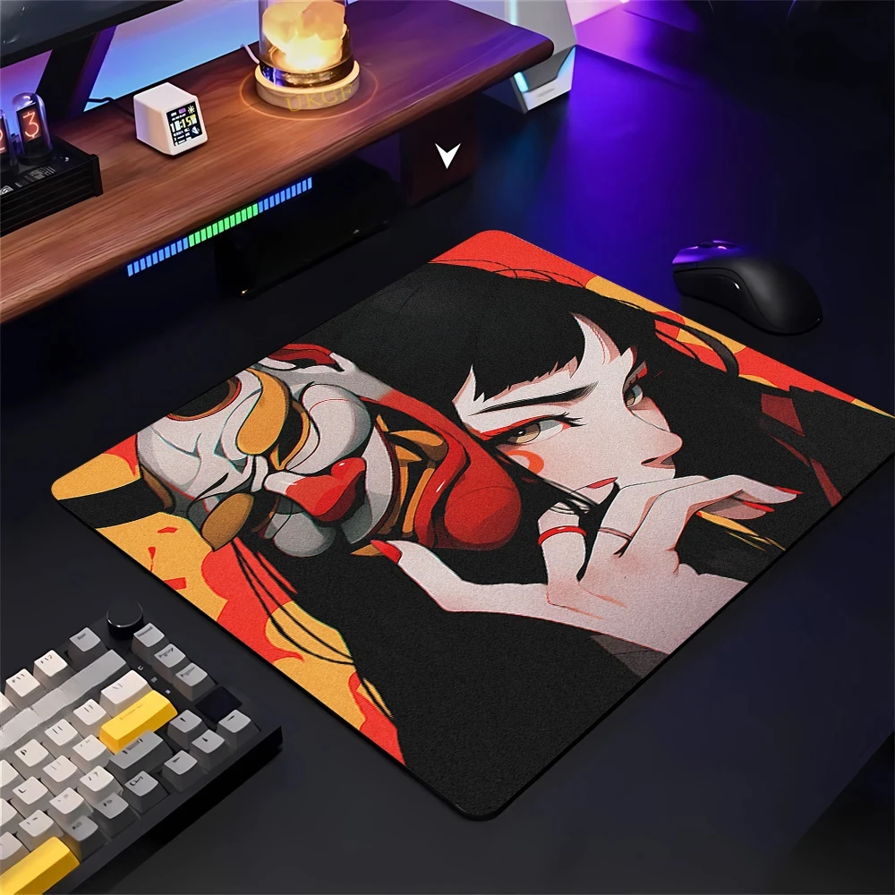 Devil Mask Girl Black Gaming Mouse Pad Premium High elastic non-slip rubber 450x400 precision speed esports table HD mat rug XXL