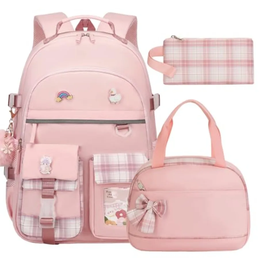 

Backpack for Girls 15.6 Inch Laptop School Bag Elementary College 3pcs Backpacks Lunch box Pencil Case Set Bookbags for Girls T