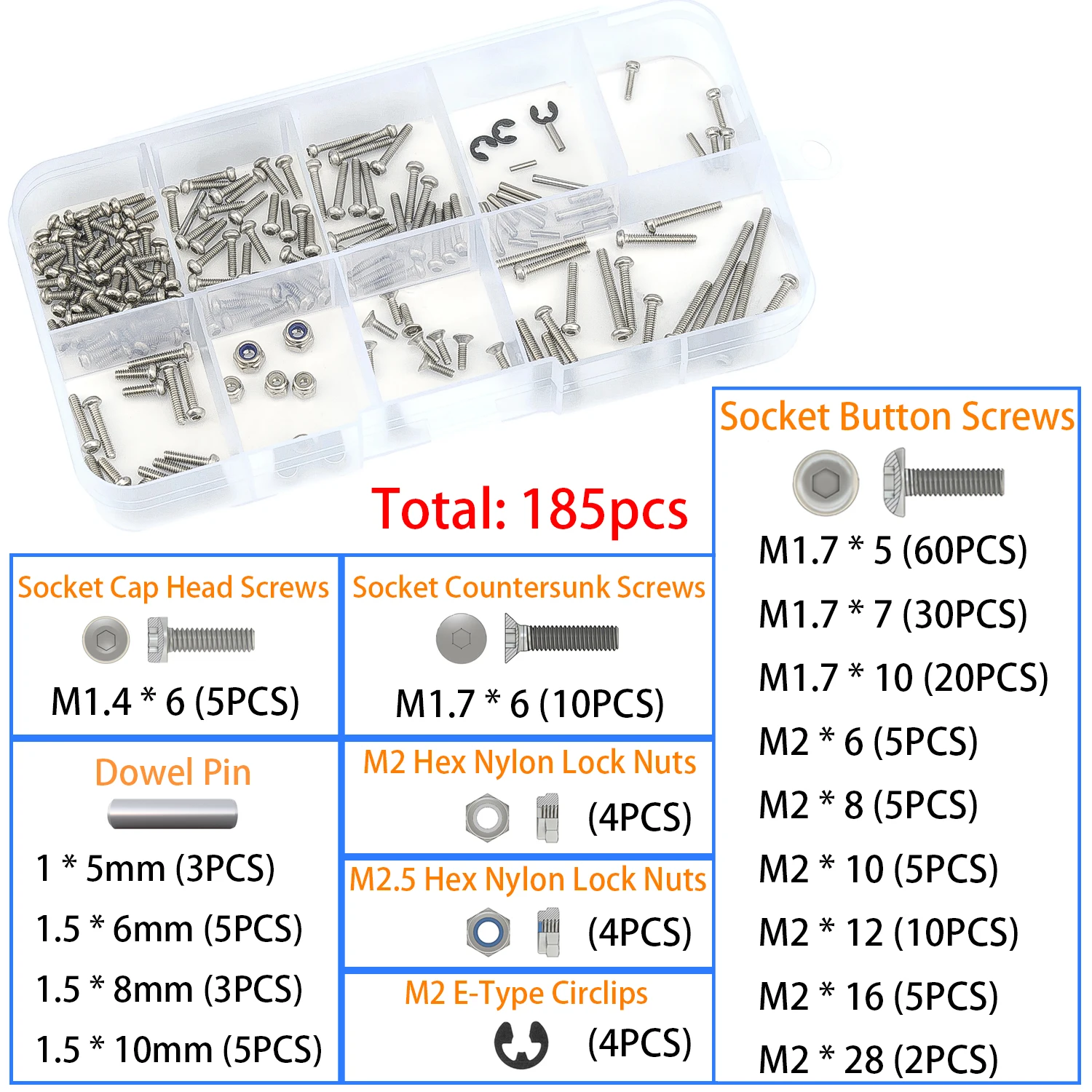 TCRC 185PCS Stainless steel Full Car Screws Hardware Set Box for HPI Venture18 Upgrade