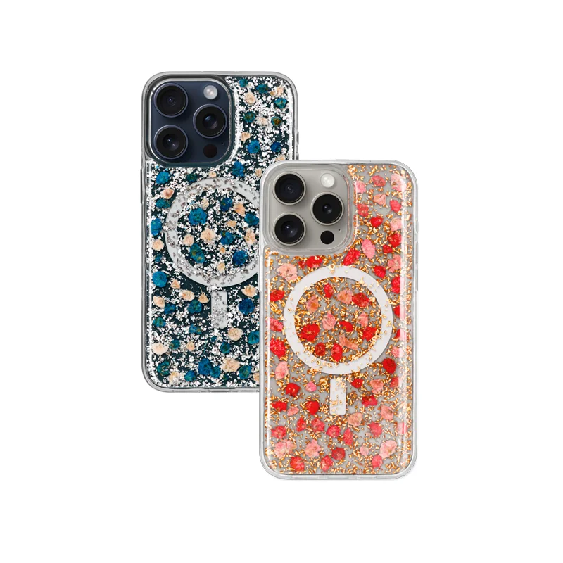 

KZDOO Mag Flowers Protector Luxury ,Dried Small Floral Foil Paper Case,Anti-shock Back Cover for iPhone 15,15Plus,15Pro,15Promax