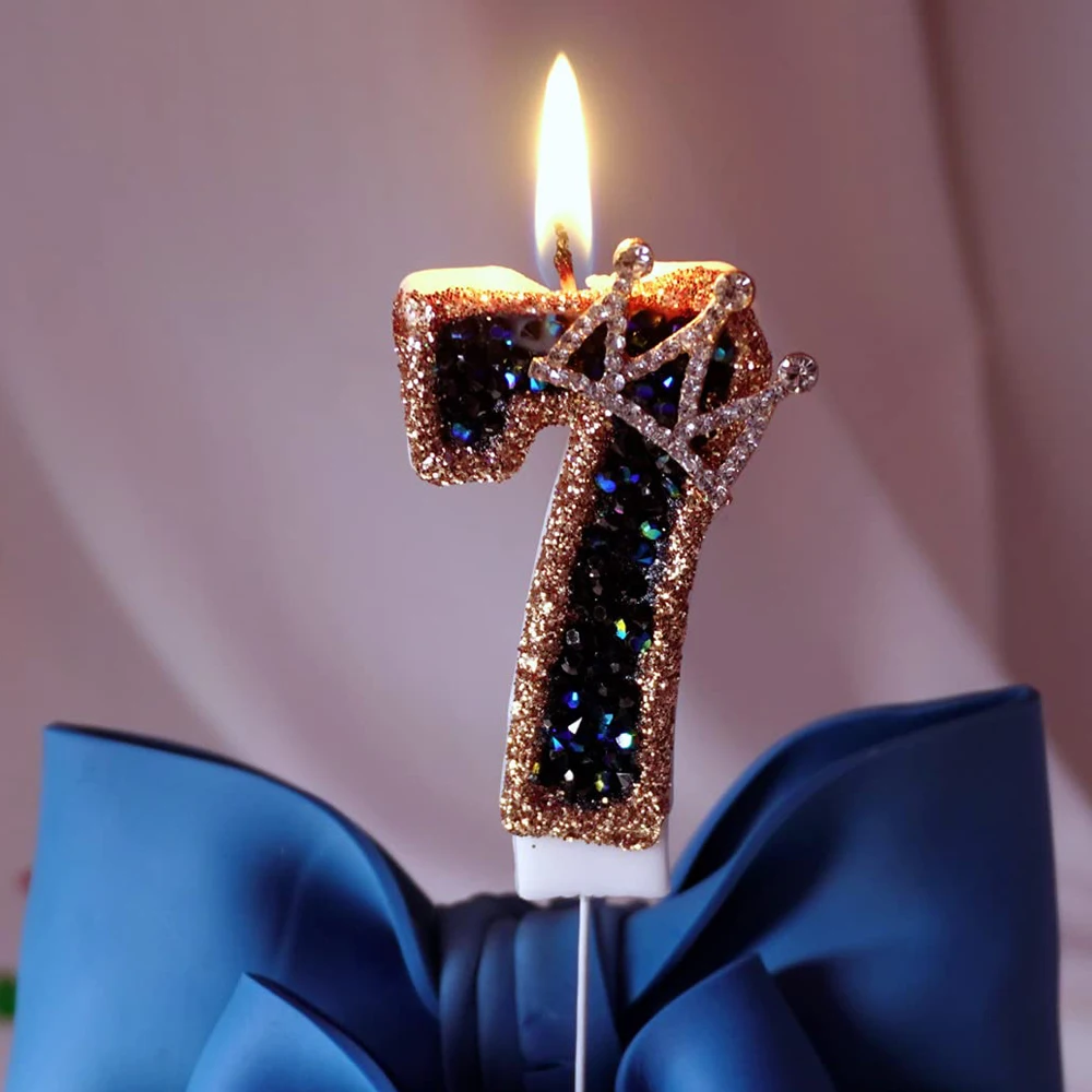 Black Princess Crown Birthday Candles for Cake, Birthday Number 0-9 Candles, Glitter Sequins Candle Cake Topper Sequins for Part