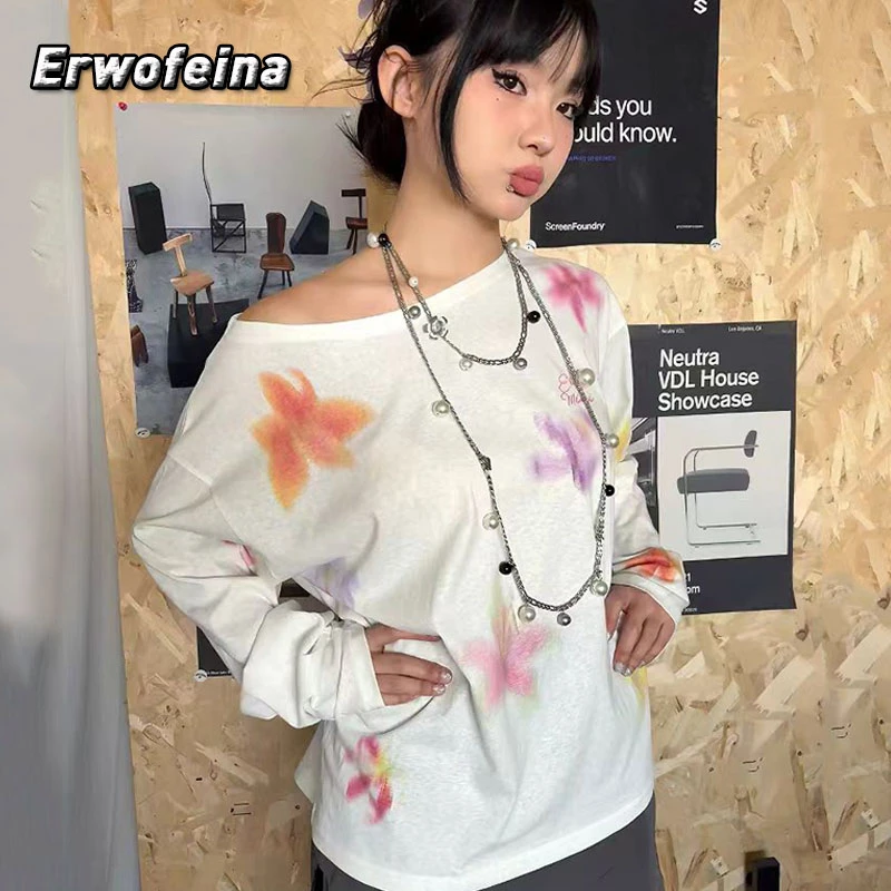 

Erwofeina Floral Graphic T Shirts Long Sleeve Korean Fashion Woman Clothes 2000s Clothes Y2k T-shirt Loose Casual Tees Female