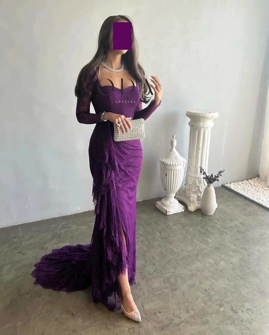 Jirocum luxo roxo renda vestidos de noite pescoço quadrado pura sobreposição sereia vestido para gala vestidos de festa de baile
