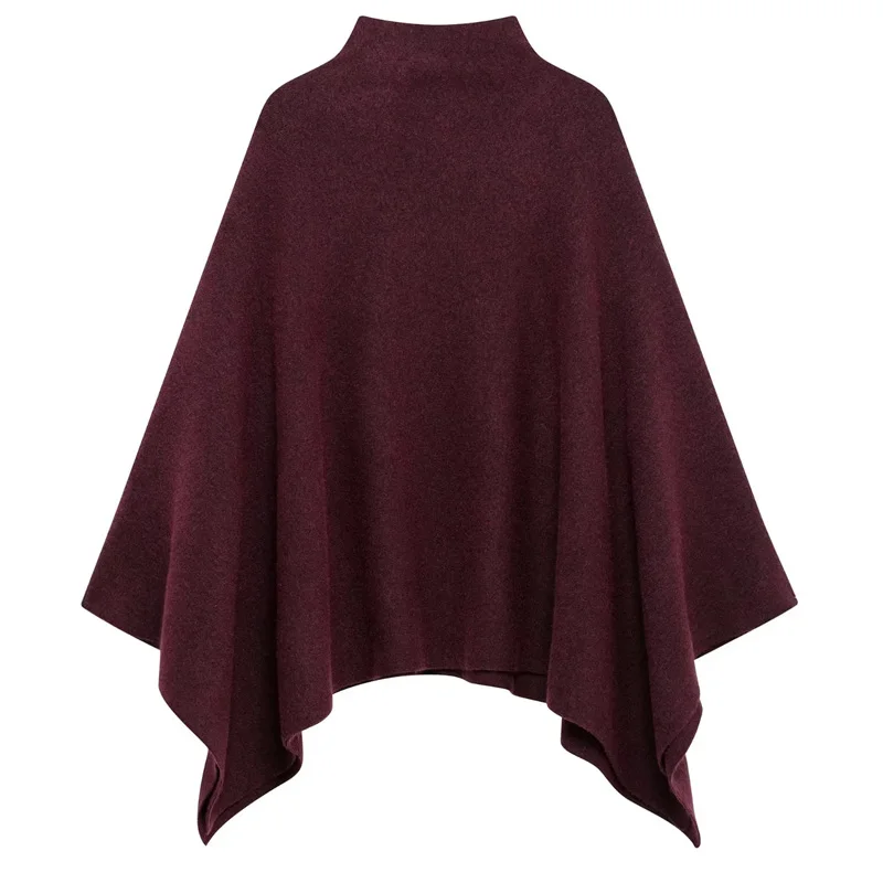 TRAF Knitted Sweater Women Cape Pullovers Turtlenecks Asymmetric Burgundy Sweater Autumn Winter Warm Oversize Sweater Woman