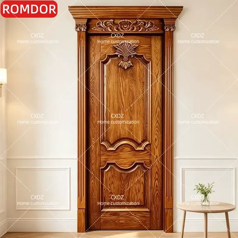 American Retro Solid Wood Casement Door Multi Layer Knuckle Design Custom Open Paint Installation for Bedroom Home Interior