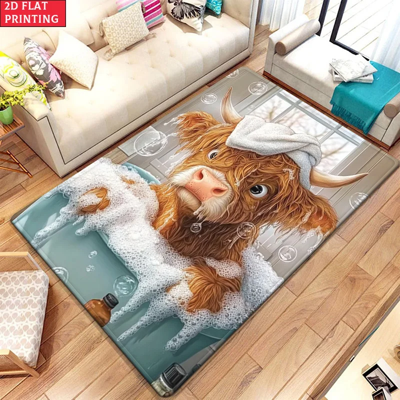 Realistic Cow Puppy Bubble Pop Art Area Rug Novelty Farm Animal Decor Mat for Living Room Bedroom Bathroom Hallway Accent