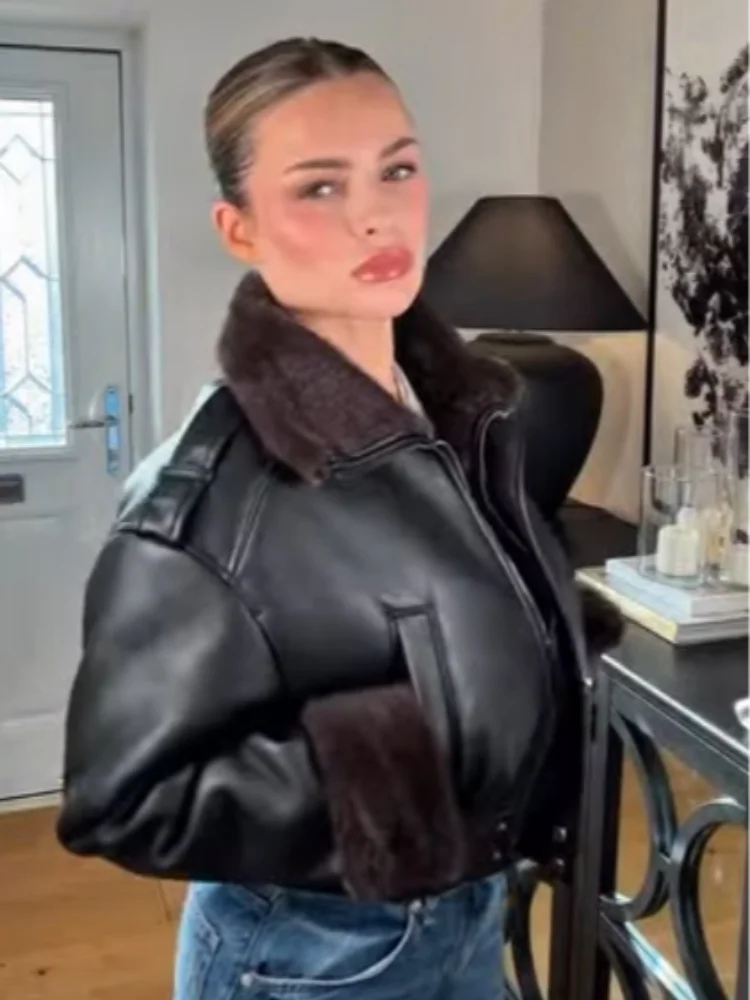 Chaquetas Resistentes y Elegantes de Diseñador, Abrigo Corto de Cuero para Mujer, Otoño, Cálido, Grueso, Informal, para el Trabajo Diario