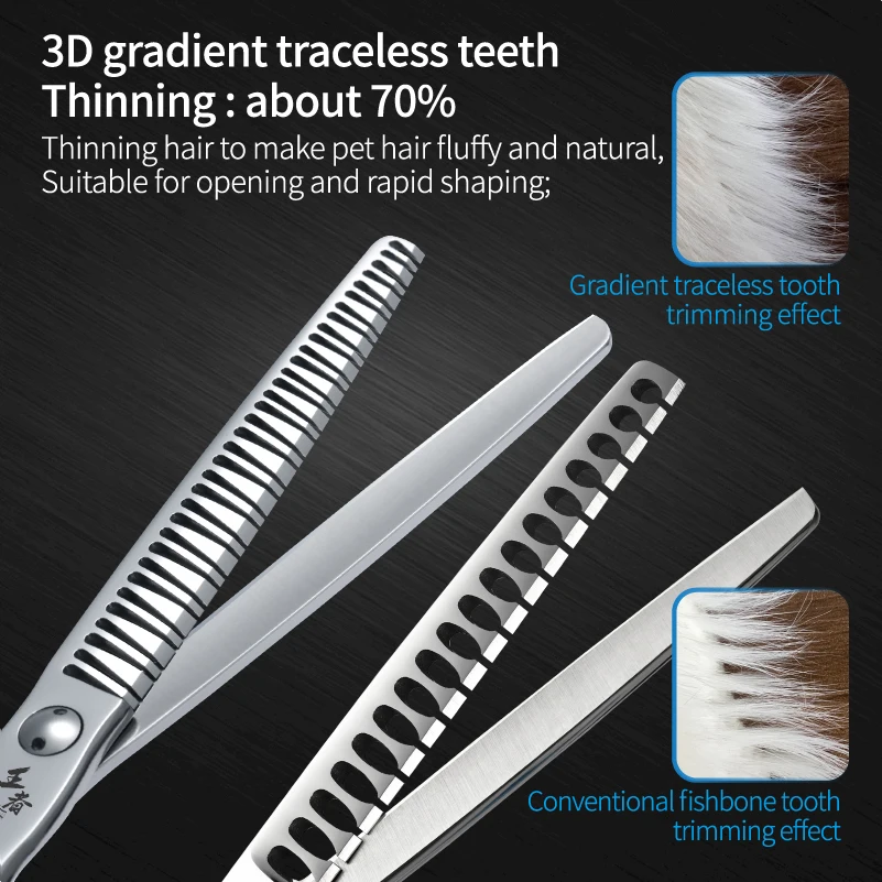 Imagem -03 - Fenice Professional Pet Grooming Tesouras 3d Gradiente Traceless Dentes 70 Thinning Chunker Tesoura Aço Vg10 Cães 7