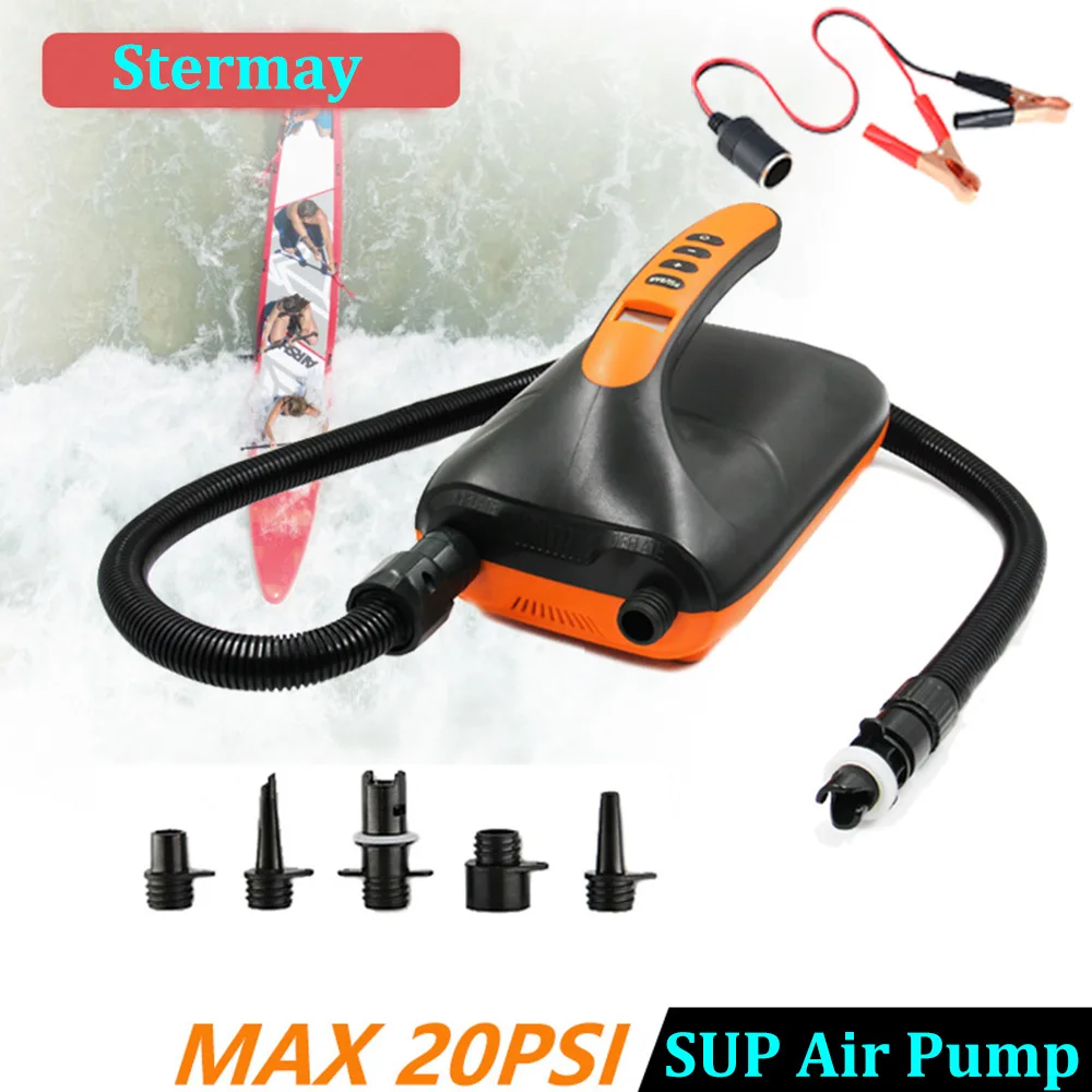 Max 20 PSI  Air Pump For SUP Paddle Board Double Stage Electric Pump with Car Battery Clip High Pressure Inflatable Pump