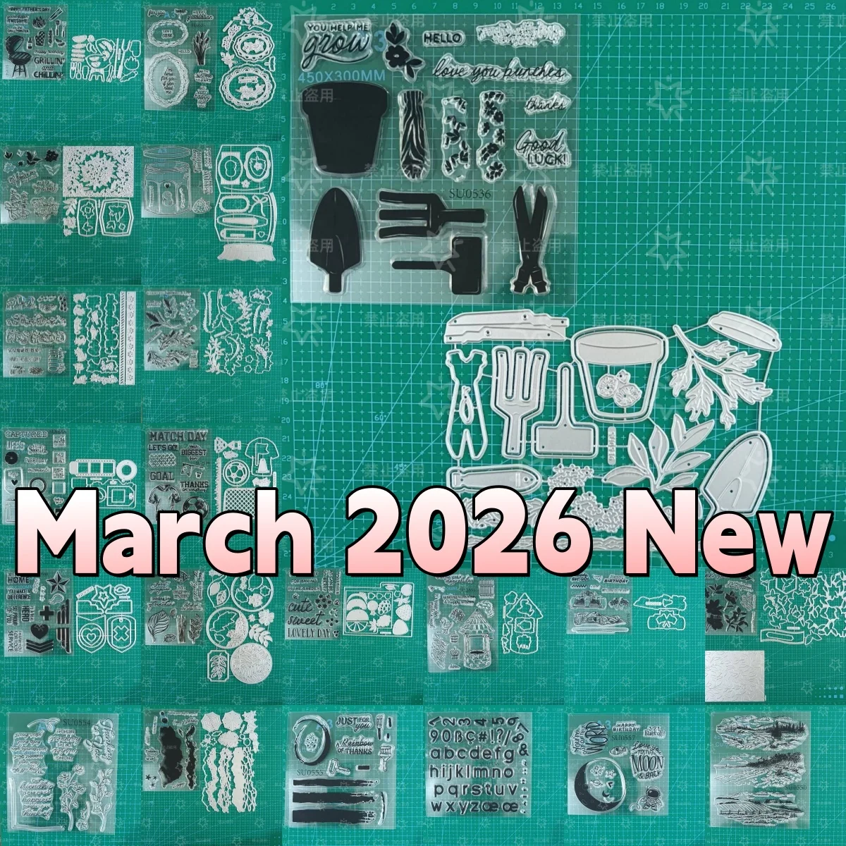 

March 2026 New Tools Football BBQ Flowers Match Clear Stamps Metal Cutting Dies Stencil Foil For DIY Scrapbook Diary Template