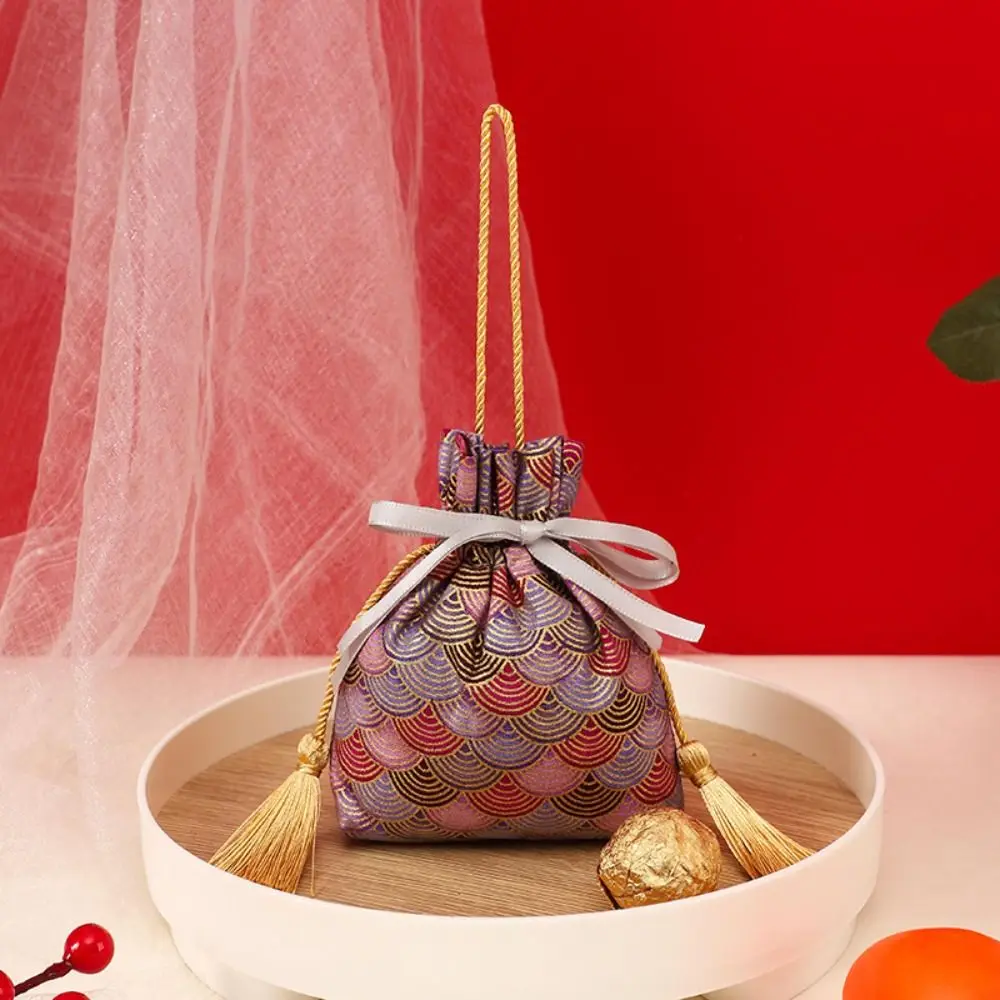 Korean Canvas Festive Sakura Flower Drawstring Bag Ribbon Bow Sugar Bag Lucky Cat Wedding Large Capacity Handbag