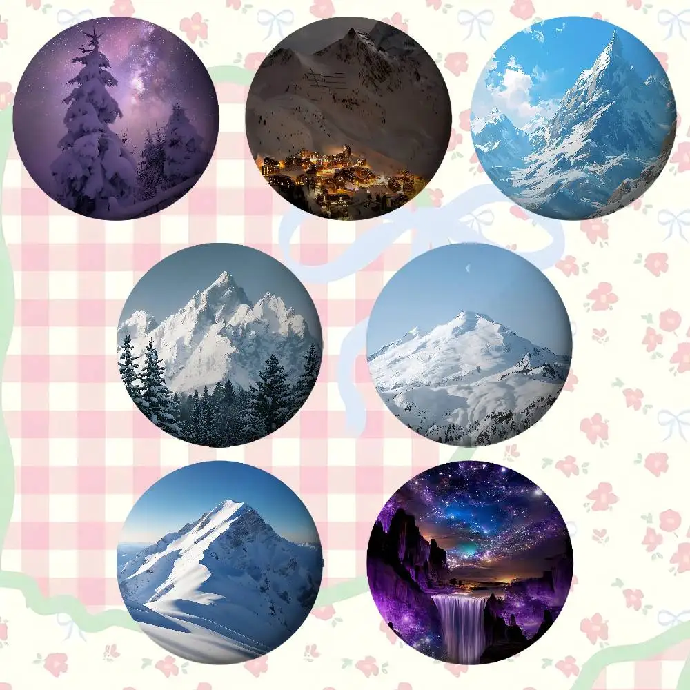S-Snow Mountain Badges Tinplate Soft Button Pin Brooch Metal Badge Custom Jewelry Accessories Hat Bag Lapel