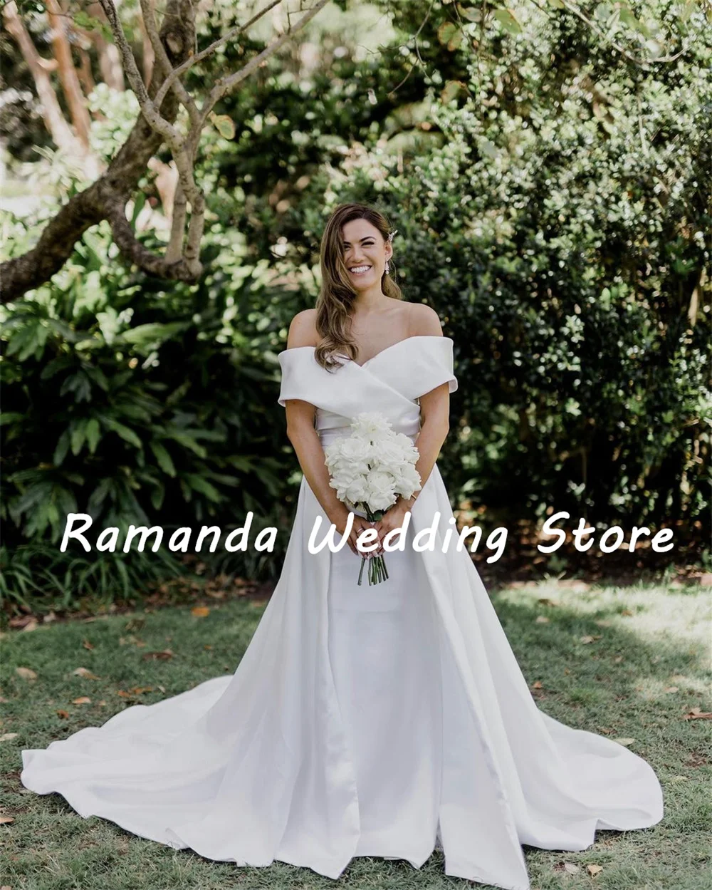 Ramanda Off the Shoulder A-line Wedding Dresses 2025 Sweep Train فستان حفلات الزفاف Floor-Length Simple Bridal Gown Customized