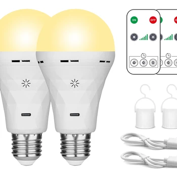 USB LED 전구, E27 충전식 전구, 타이머가 있는 따뜻한 비상 전구, 벽 무선 스콘스용 조광 가능, 2 팩 