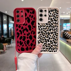INS 레오파드 프린트 전화 케이스 OPPO A5 A7 A16 A17 A38 A53 A54 A55 A58 A72 A74 A76 A78 A94 A98 4G 5G 커버 핸드 스트랩 포함