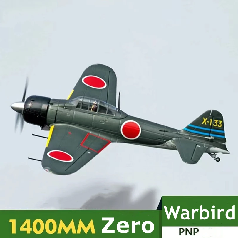 FMSRC RC-Flugzeug, 1400 mm, 1,4 m, Zero Fighter, grün, 6 Kanäle mit Klappen, einzieht PNP, Warbird-Fernbedienung, Modellflugzeug