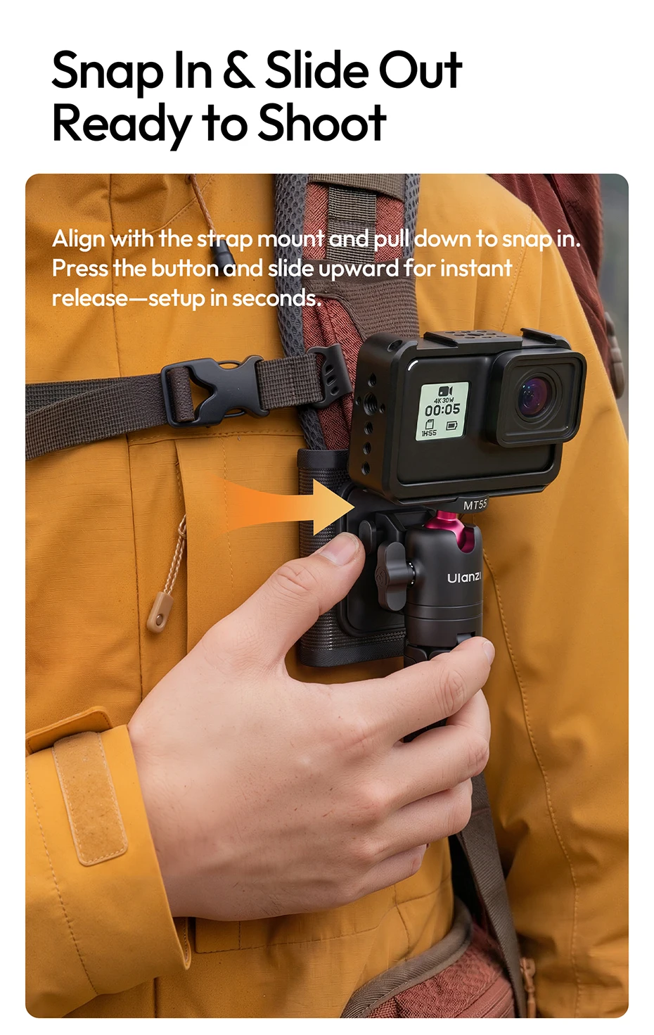 Ulanzi MT55 SnapGo Mini Selfie-Stick Stativ 360 ° Verstellbarer Winkel Immersiver POV 1/4'' Halter für Kamera, Handy, Videoleuchte – Detail 8