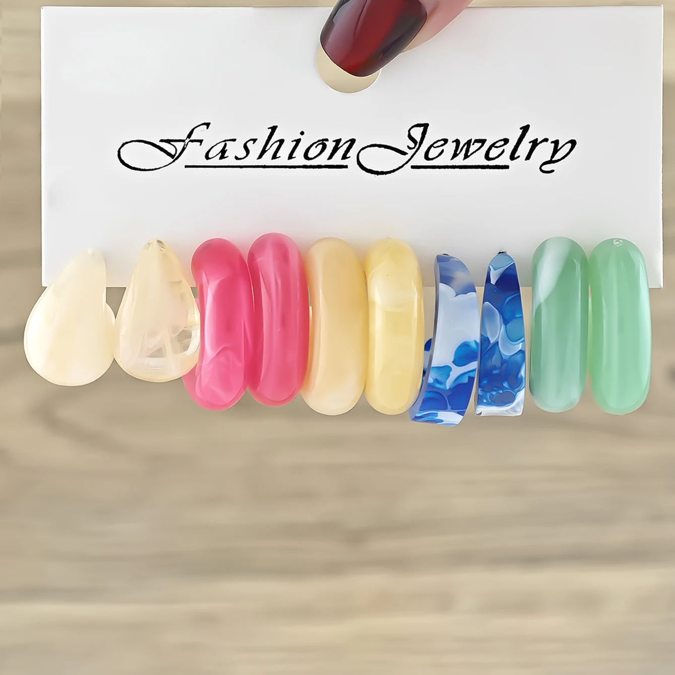 10pcs/30pcs Colorful resin C-type 5-pair set earrings, fashionable, personalized and creative earrings