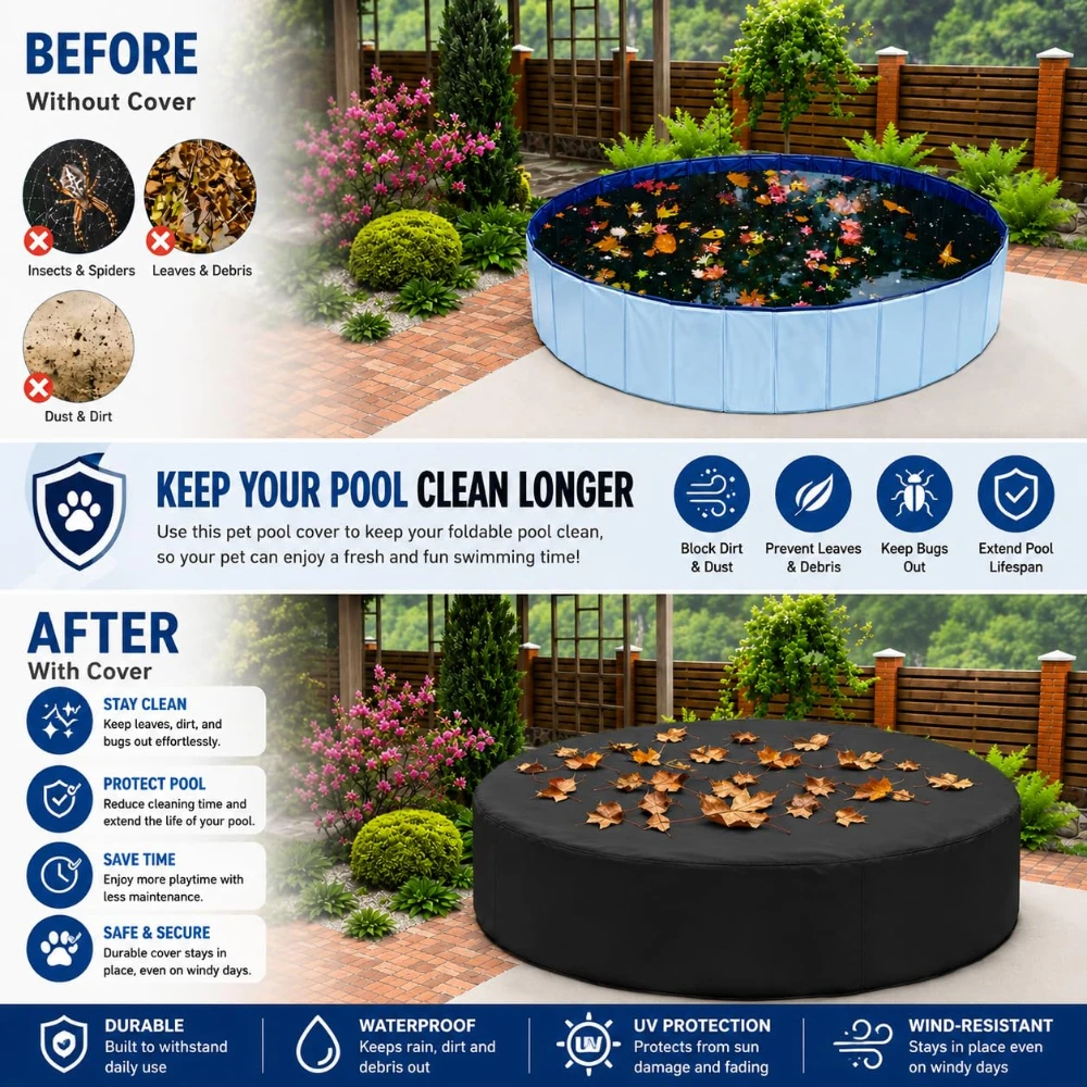 Dog Pool Cover Foldable Round Pools Pet Pool Cover Kiddie Pool Cover Portable Pool Accessories for Dog Kiddie Pool Bathing Tub view 6
