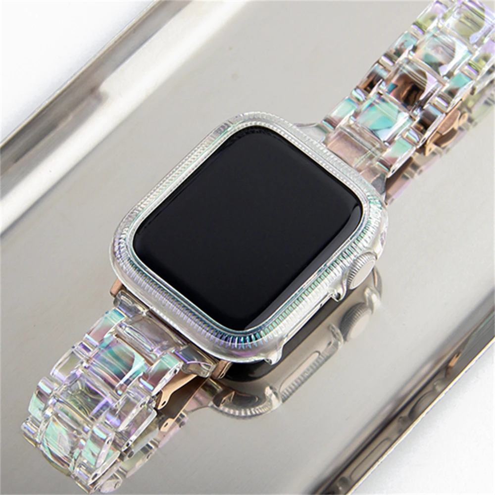 INS Laser Radiant Clear Hard Case For Apple Watch 49 45mm 41 40 44 42 38 Korea Designer PC Bumper Protector For Series 9 8 7 6 5