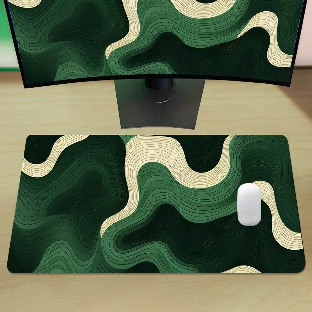 Art Wavy Gradient Green Abstract Mouse Pad Large Deskpad,Natural Rubber Mousepad,Anti-Slip Office Deskmat,Perfect Gift for Teens