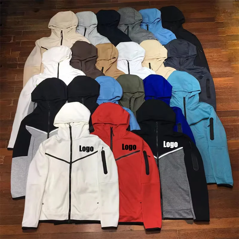 High Quality Sportswear Zipper Jacket Hoodie Set 100% Cotton Streetwear Custom Branded Logo Tracksuits Hoodie for Men